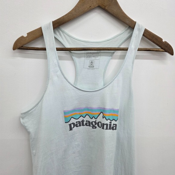 Patagonia Womens XS Light Teal Racerback Scoop Neck Logo Athletic Tank Top - Picture 8 of 12